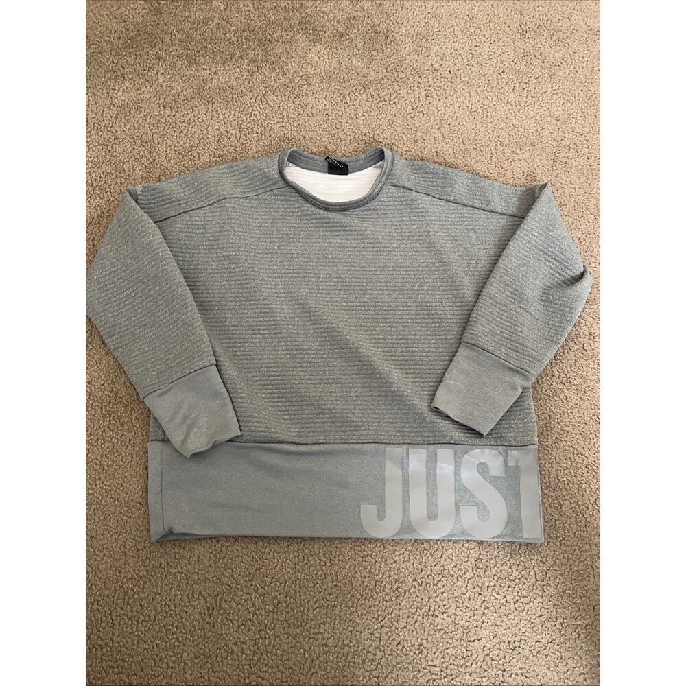 Nike Sweatshirt Womens Med Gray Crewneck Ribbed Dri Fit Training Pullover Gym